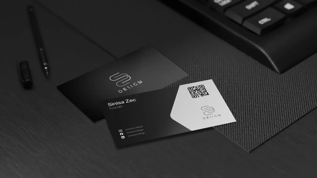 Dark business card front and back and dark table free photoshop mockup 8K resolution